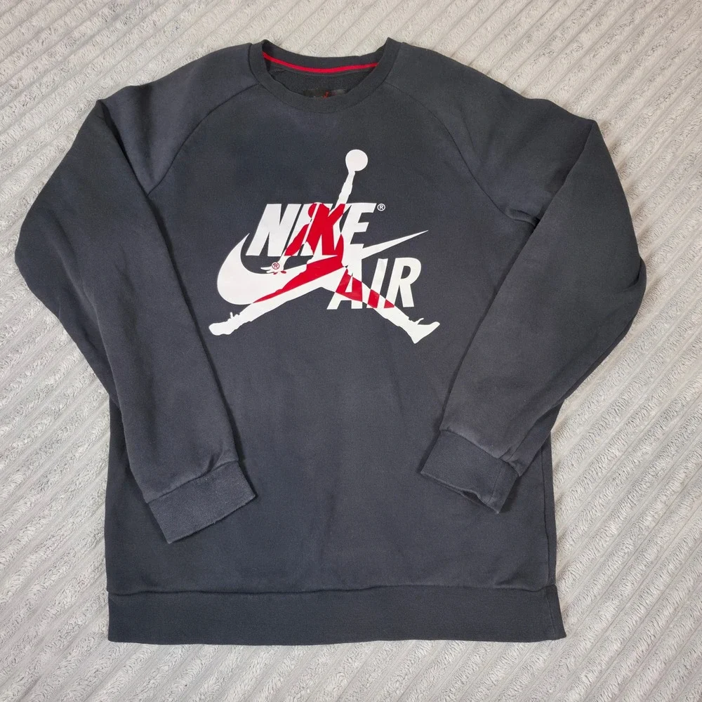 Jordan Nike Air Jumpman Crewneck Sweatshirt Black Red White Mens Medium